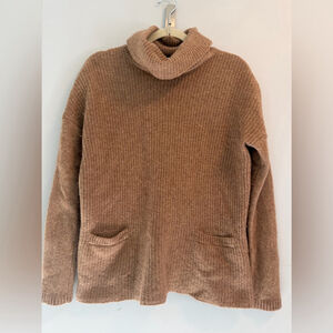 Ellen Tracy Womens Large Camel Color 2 Pocket Wool & Yak Hair Turtleneck Sweater